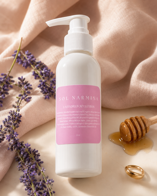 Sol Narmina Lavender Foot Lotion with honey dipper and lavender