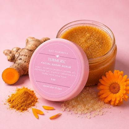 Sol Narmina Turmeric Facial Scrub with turmeric, sugar, and calendula