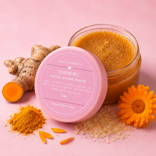 Sol Narmina Turmeric Facial Scrub with turmeric, sugar, and calendula
