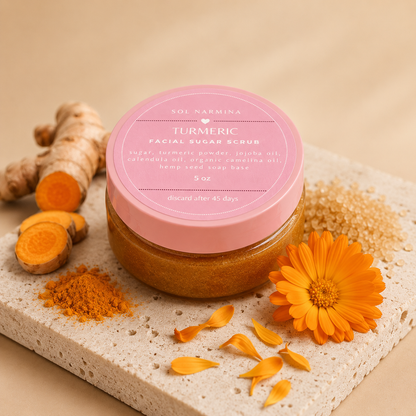 Sol Narmina Turmeric Facial Scrub product photo with natural ingredients